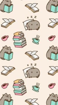 Pusheen Studying Wallpaper